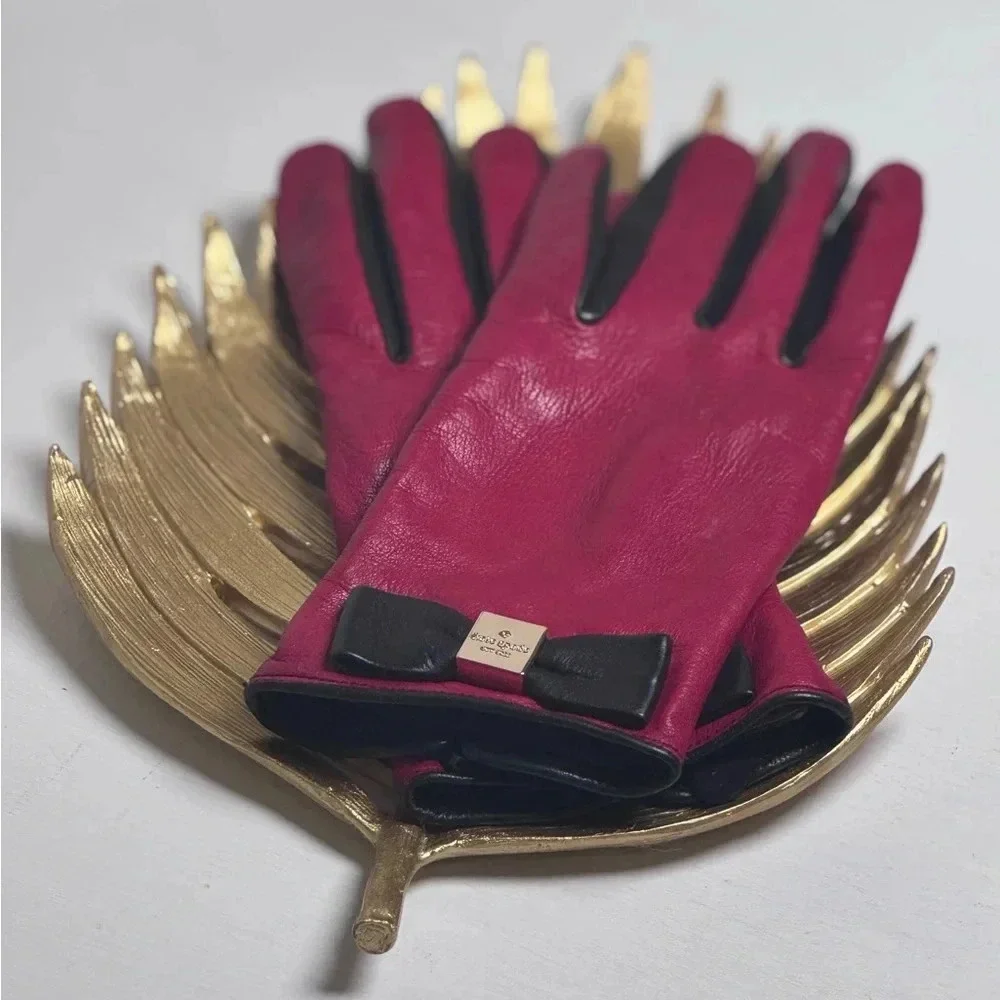 Kate Spade NY ♠️ Leather Colorblock Bow Gloves- M